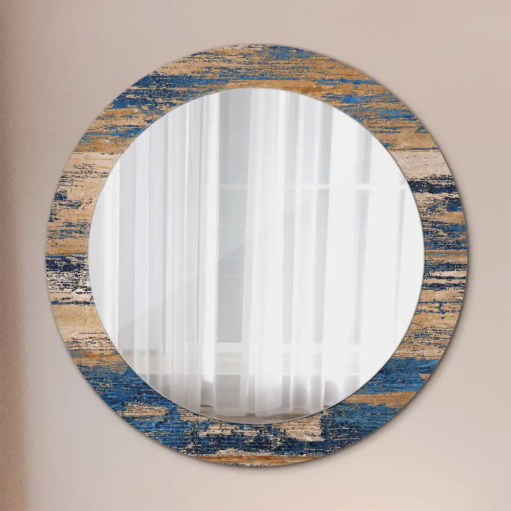 Round mirror frame with print Abstract Wood
