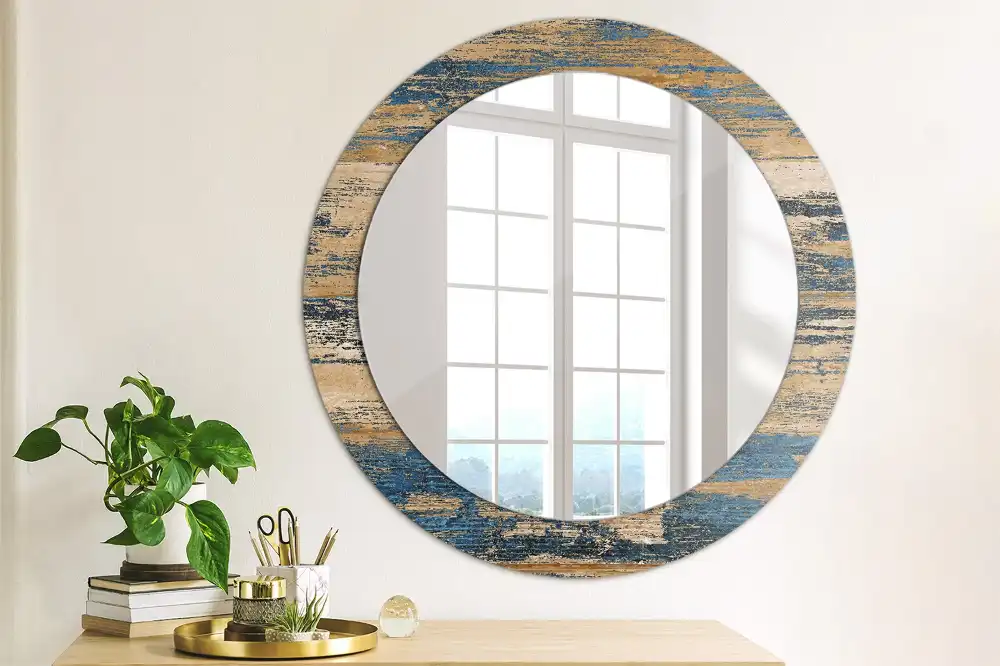 Round mirror frame with print Abstract Wood