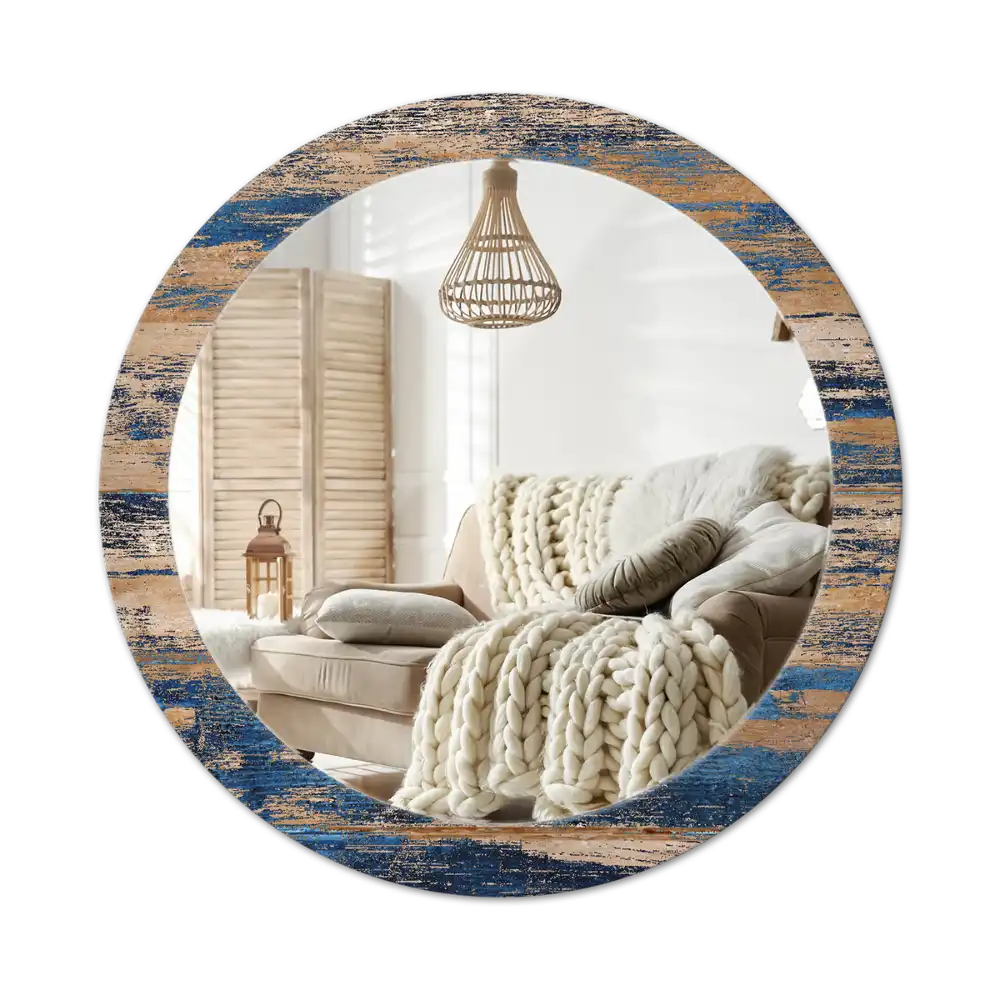 Round mirror frame with print Abstract Wood