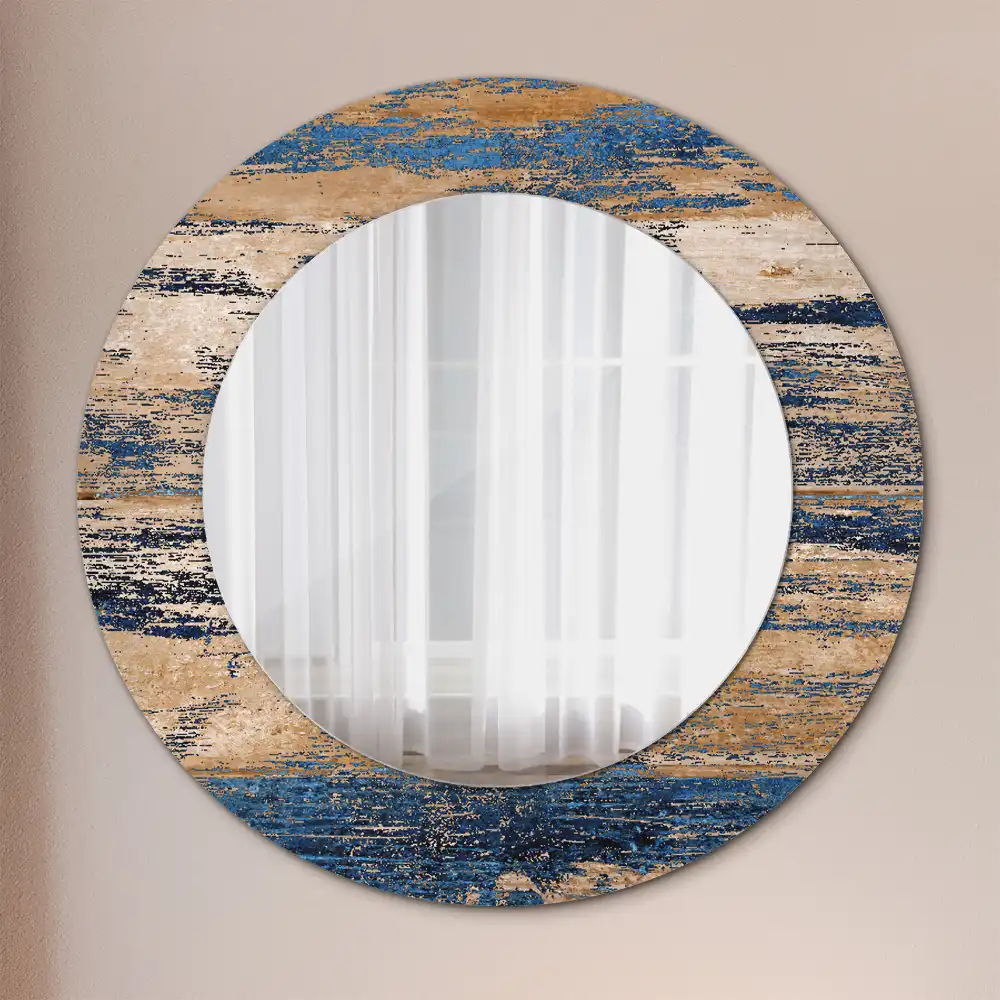 Round mirror frame with print Abstract Wood