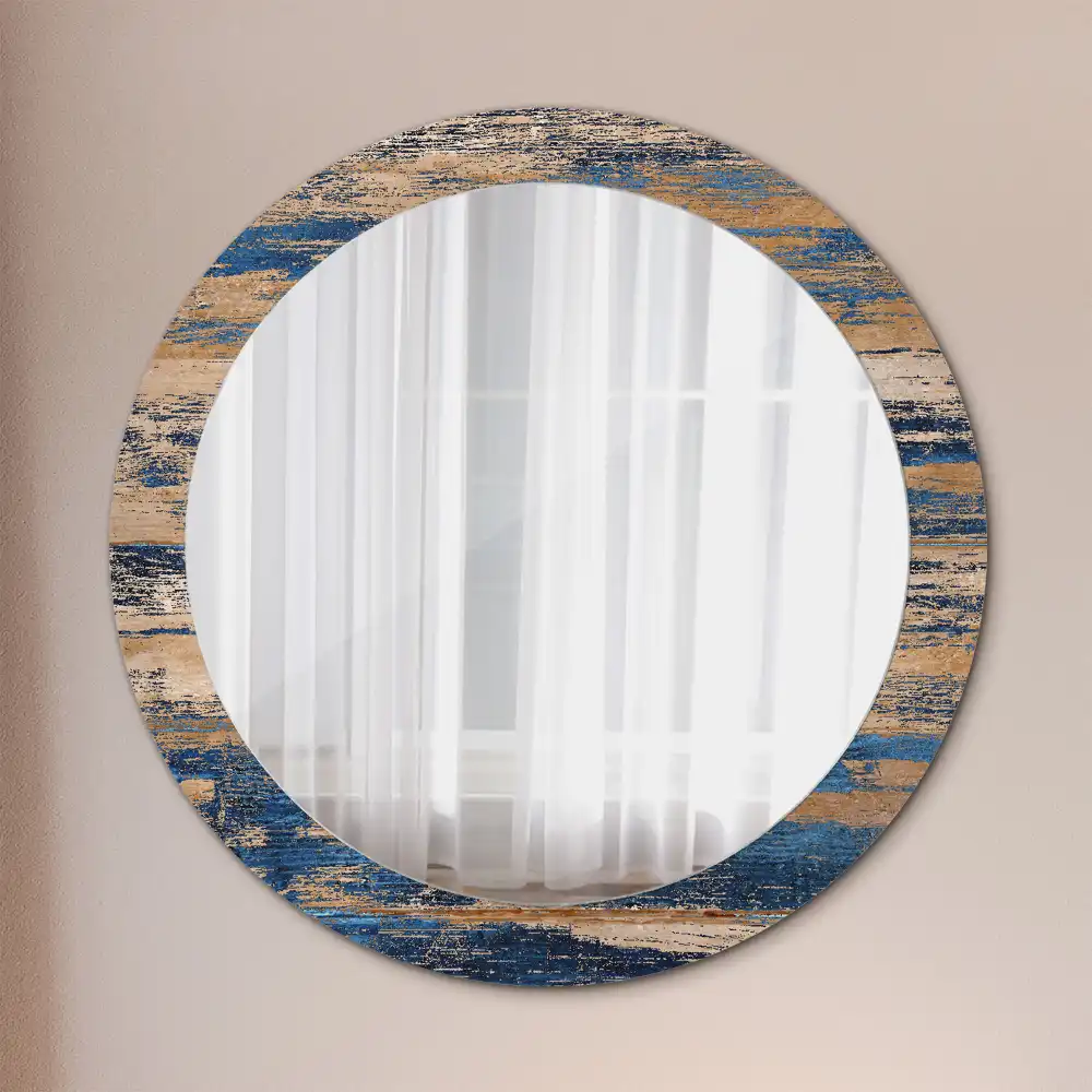 Round mirror frame with print Abstract Wood