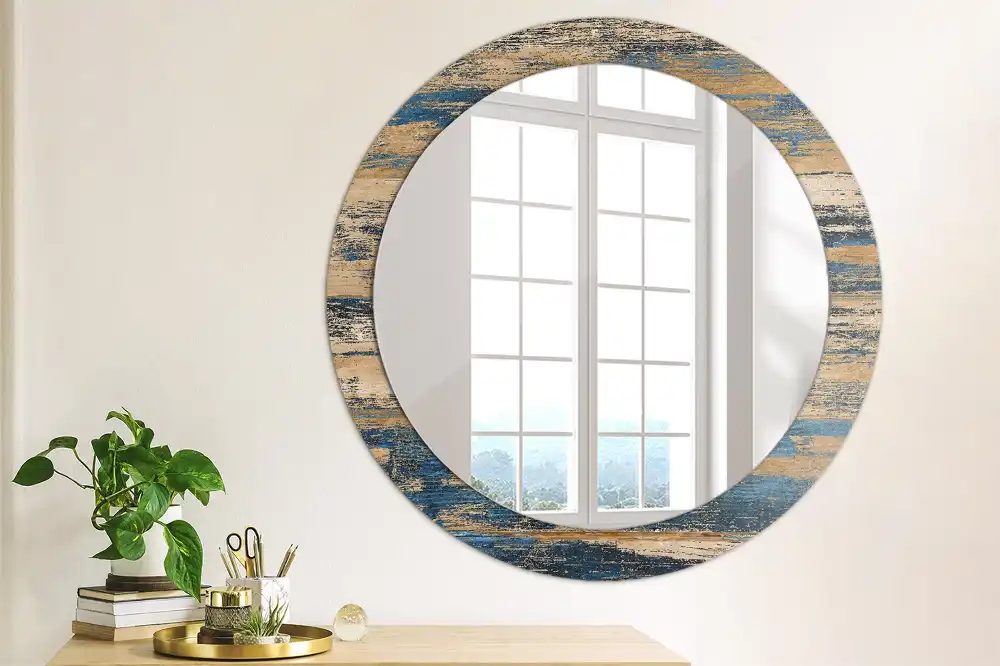 Round mirror frame with print Abstract Wood