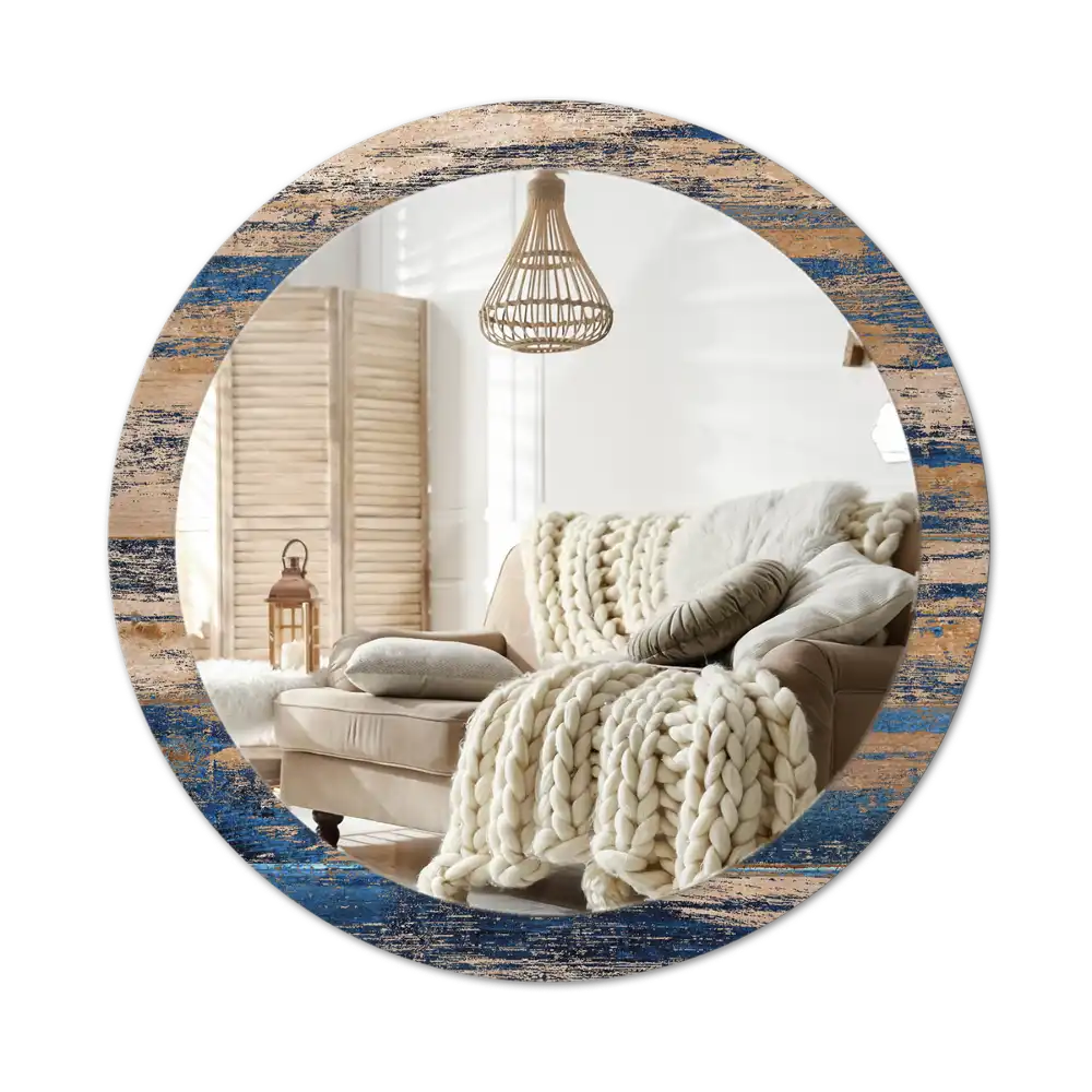 Round mirror frame with print Abstract Wood