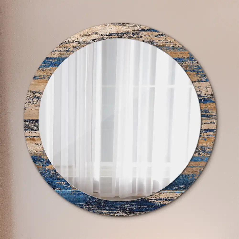 Round mirror frame with print Abstract Wood