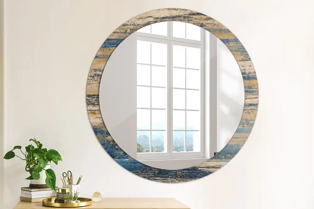 Round mirror frame with print Abstract Wood
