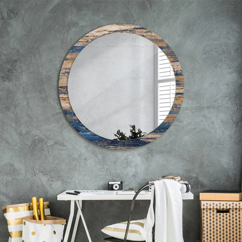 Round mirror frame with print Abstract Wood