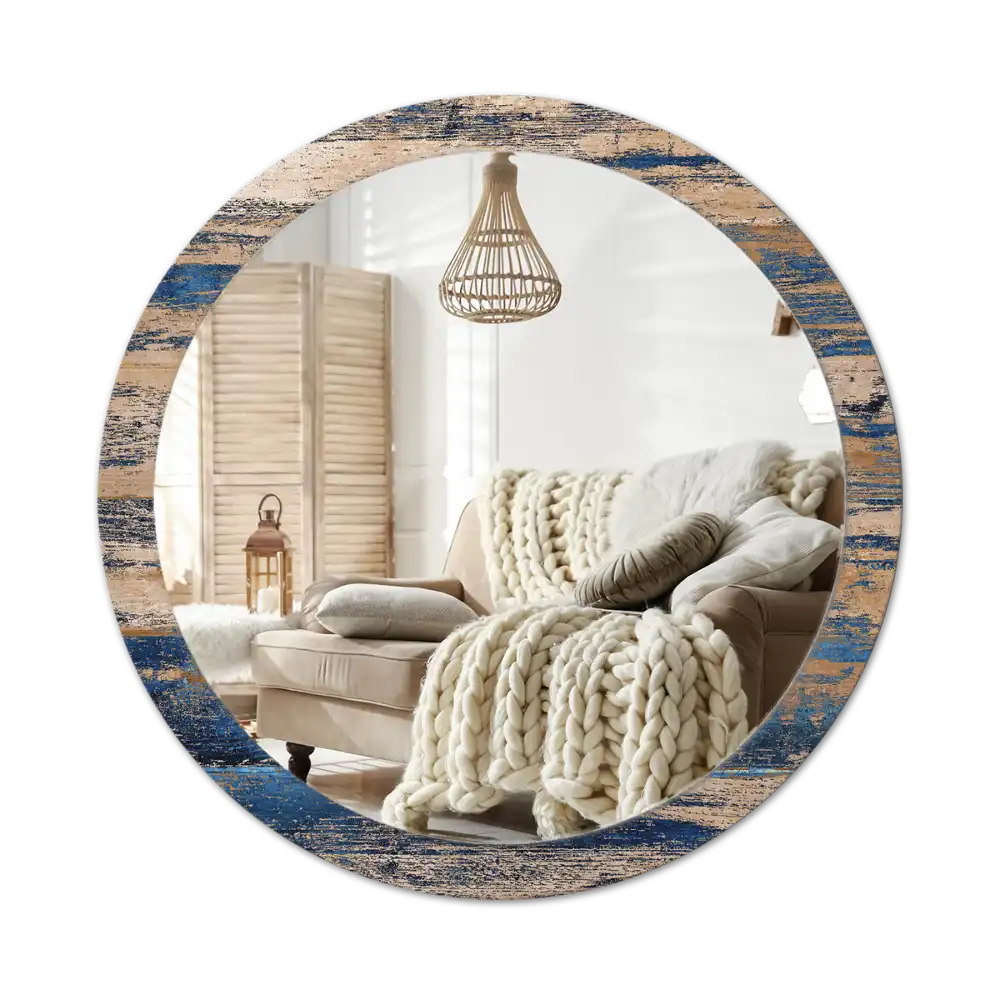 Round mirror frame with print Abstract Wood