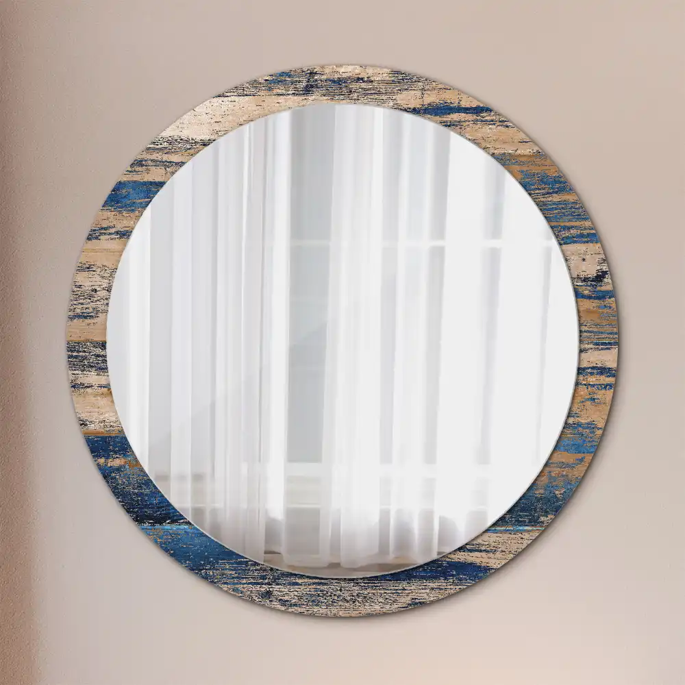 Round mirror frame with print Abstract Wood