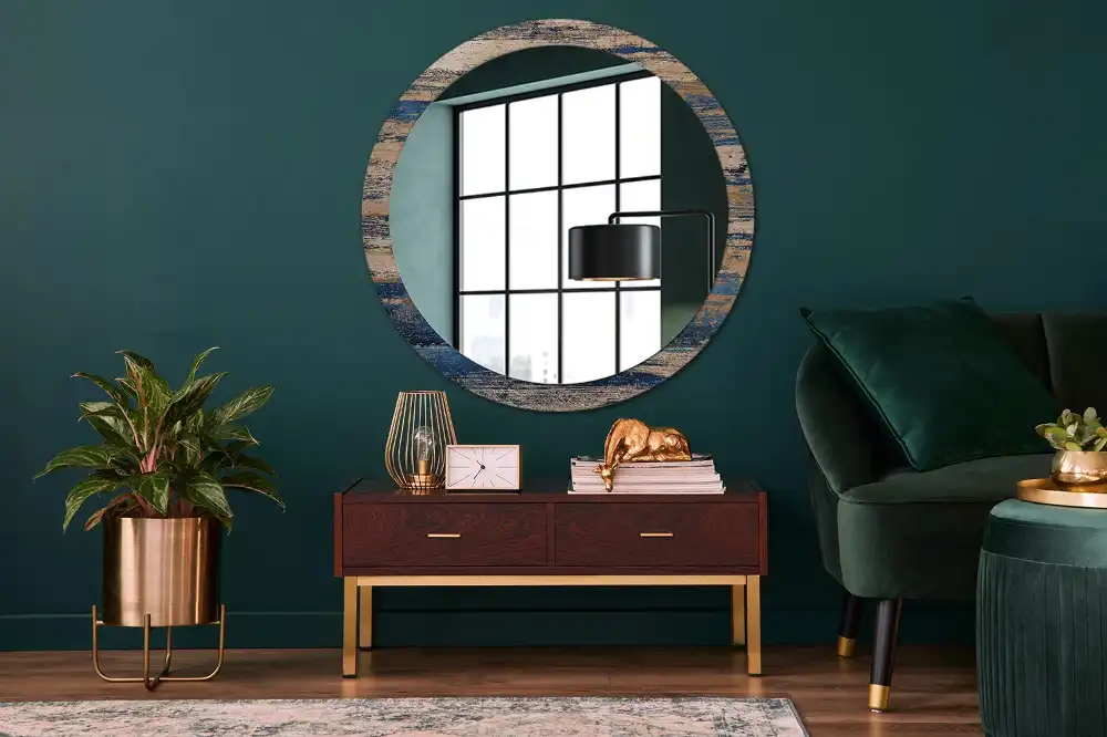 Round mirror frame with print Abstract Wood