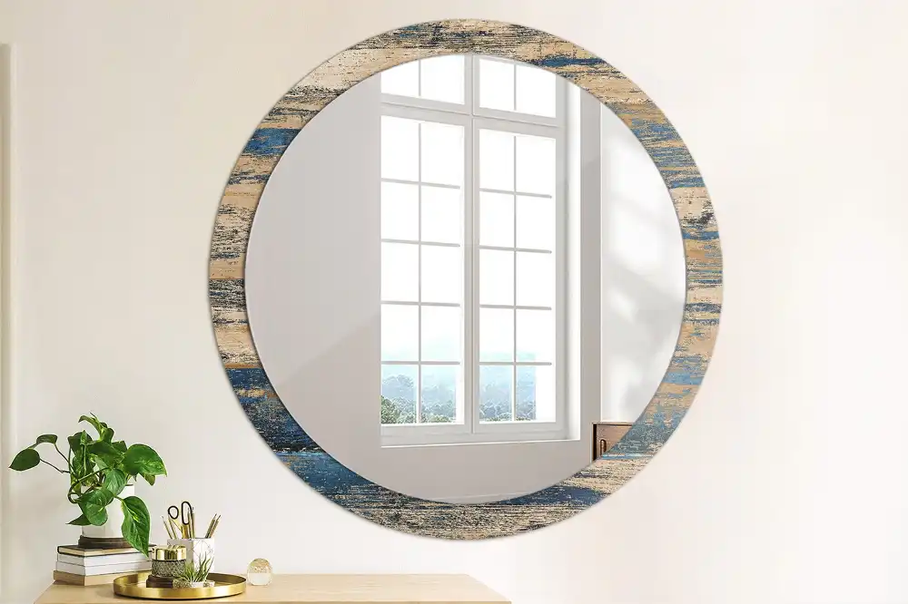 Round mirror frame with print Abstract Wood