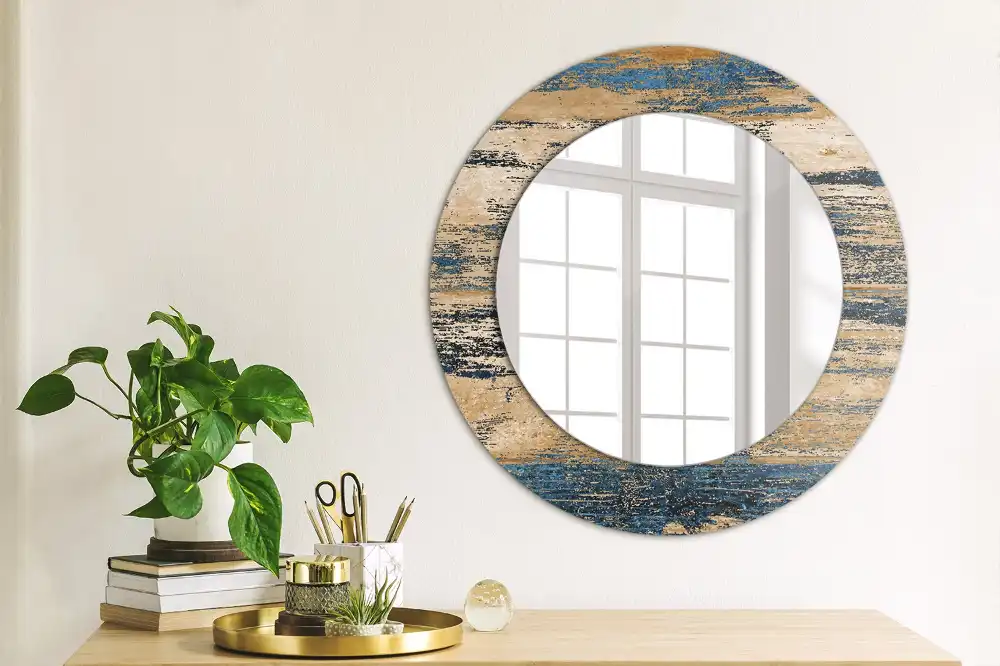 Round mirror frame with print Abstract Wood