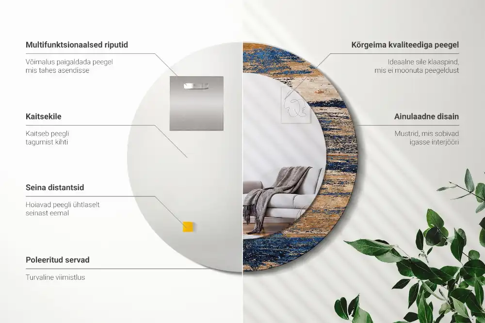 Round mirror frame with print Abstract Wood