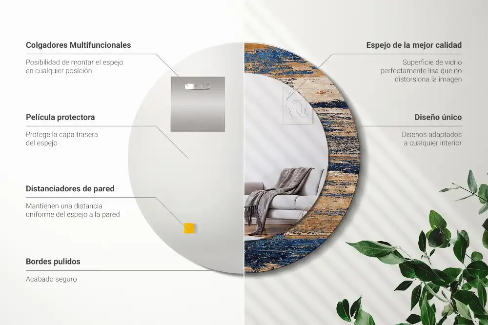 Round mirror frame with print Abstract Wood