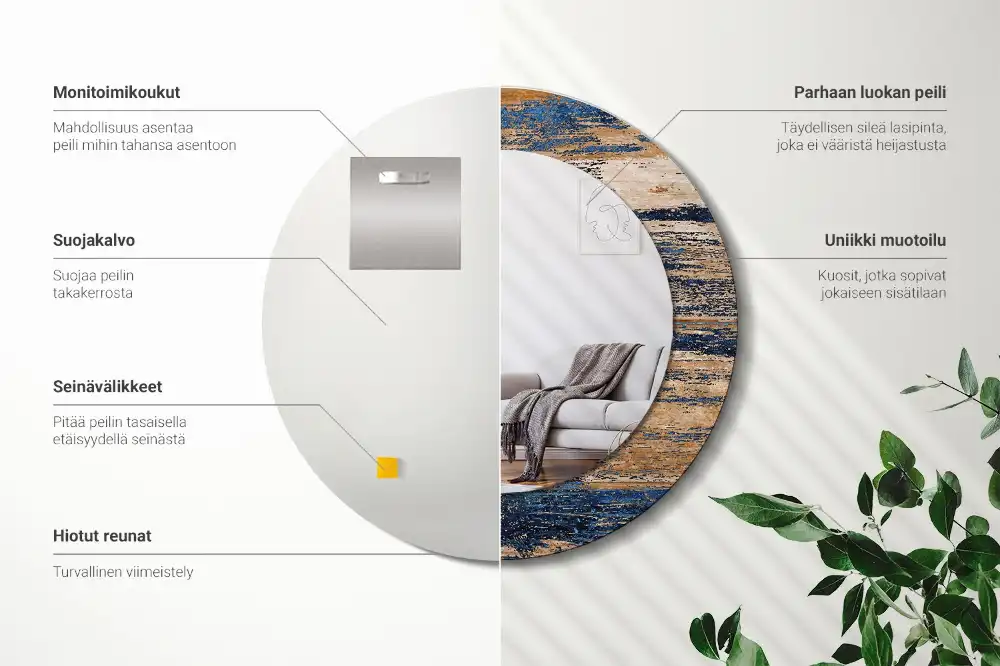 Round mirror frame with print Abstract Wood