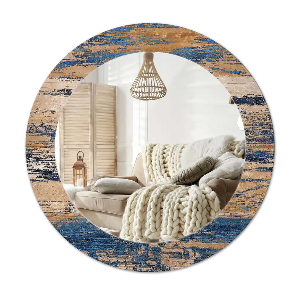 Round mirror frame with print Abstract Wood