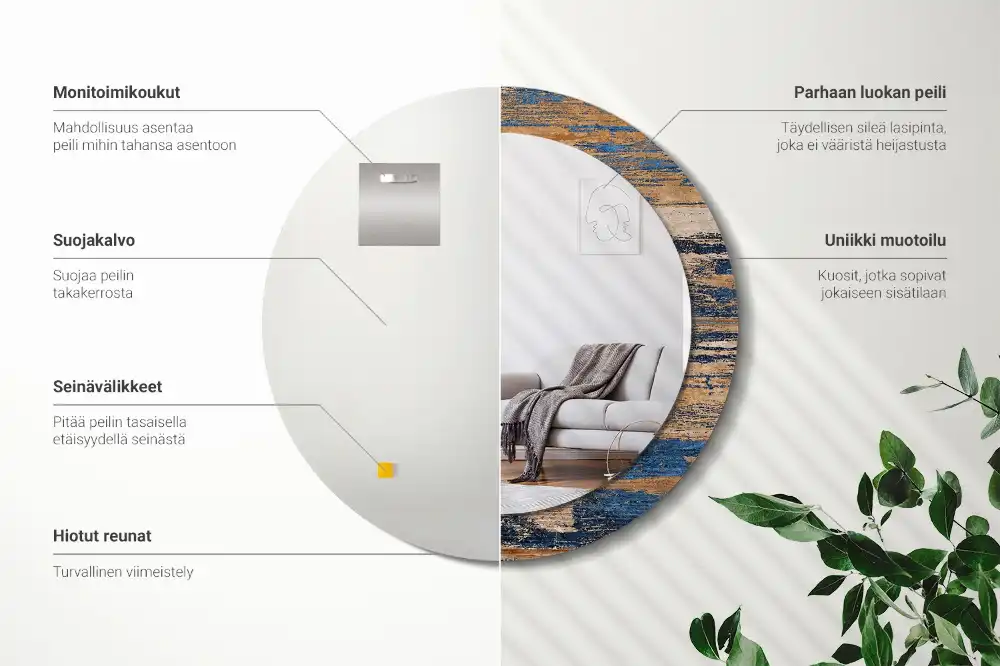 Round mirror frame with print Abstract Wood