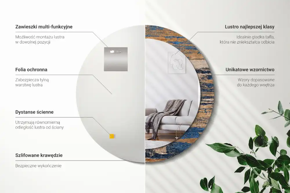 Round mirror frame with print Abstract Wood