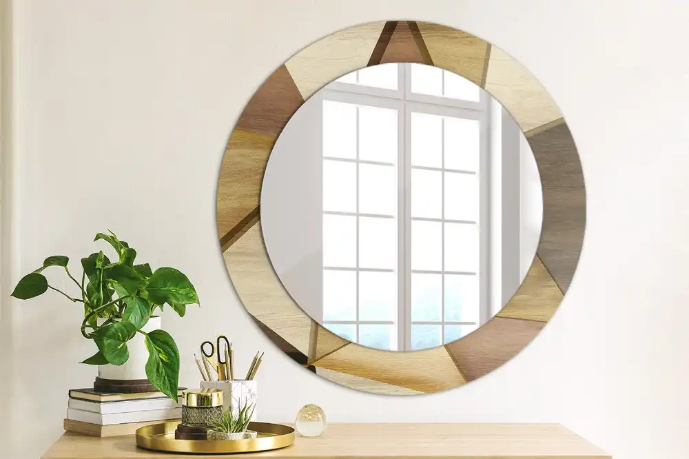 Round printed mirror Geometric Wood 3D
