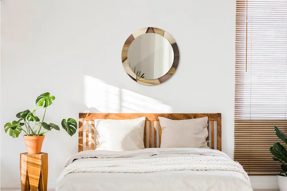 Round printed mirror Geometric Wood 3D