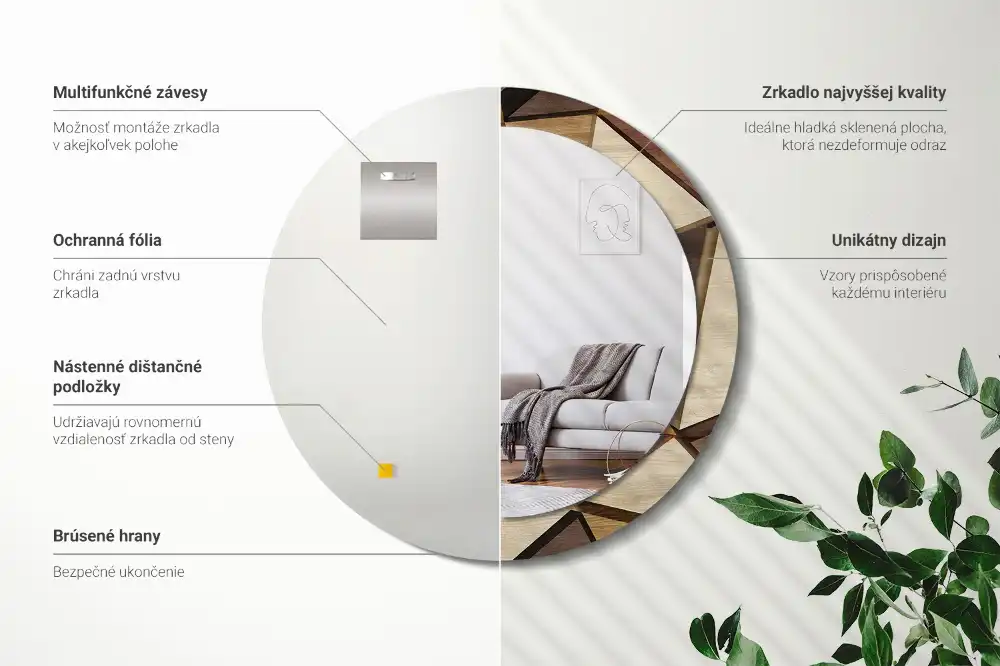 Round printed mirror Geometric Wood 3D