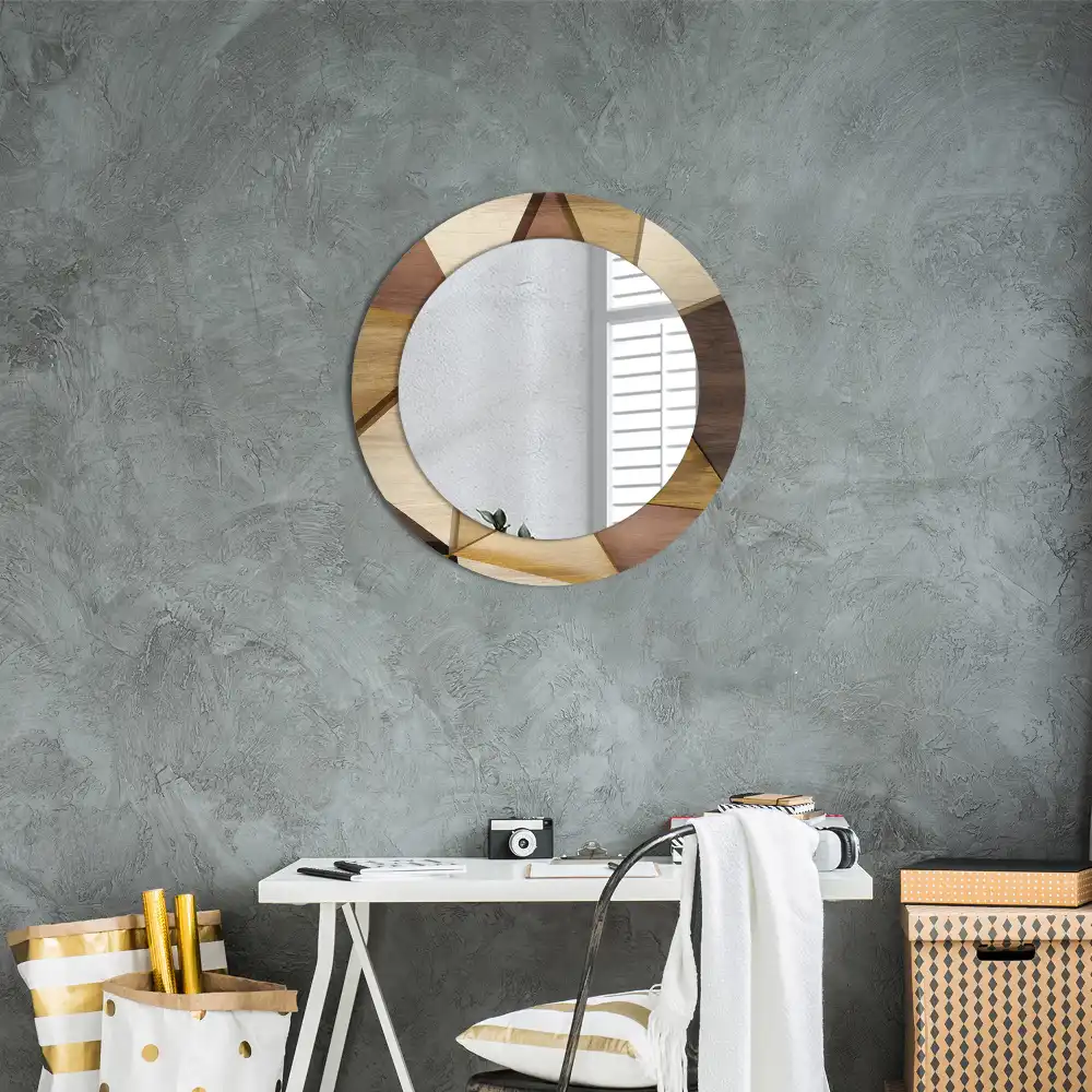 Round printed mirror Geometric Wood 3D