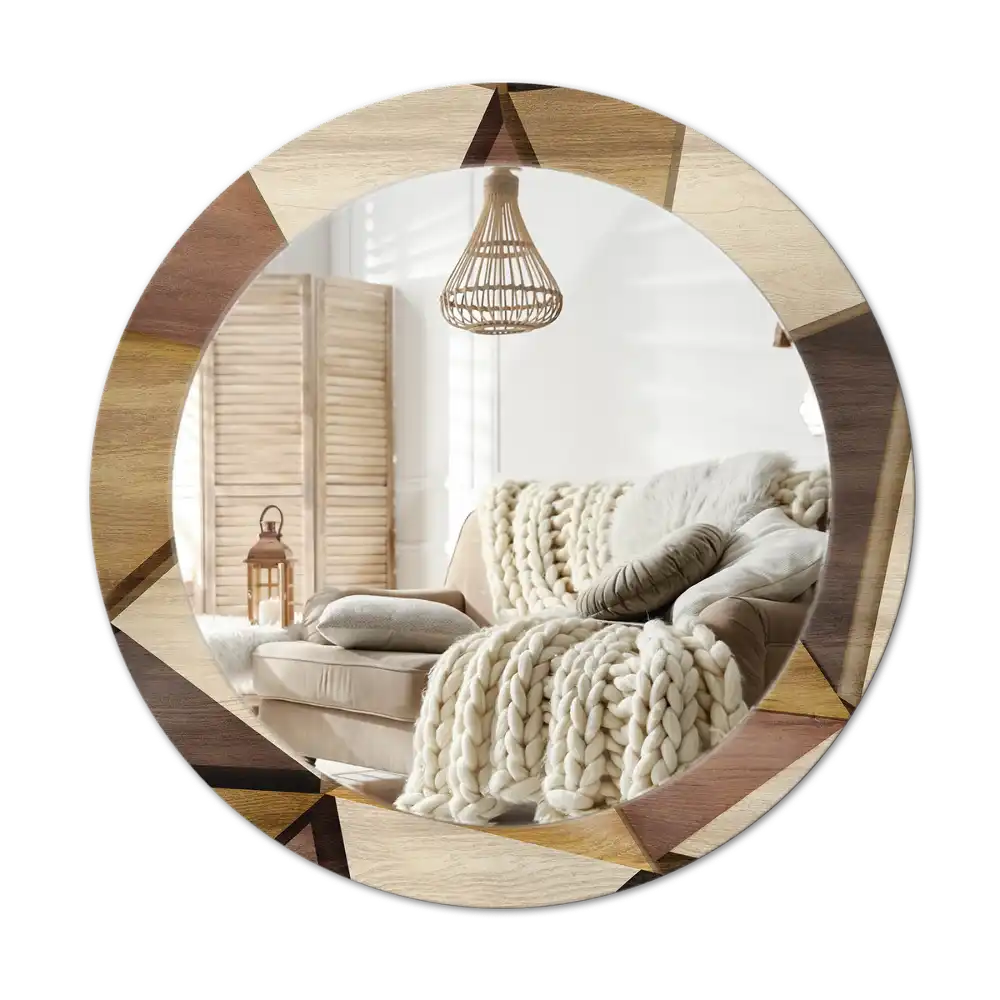 Round printed mirror Geometric Wood 3D