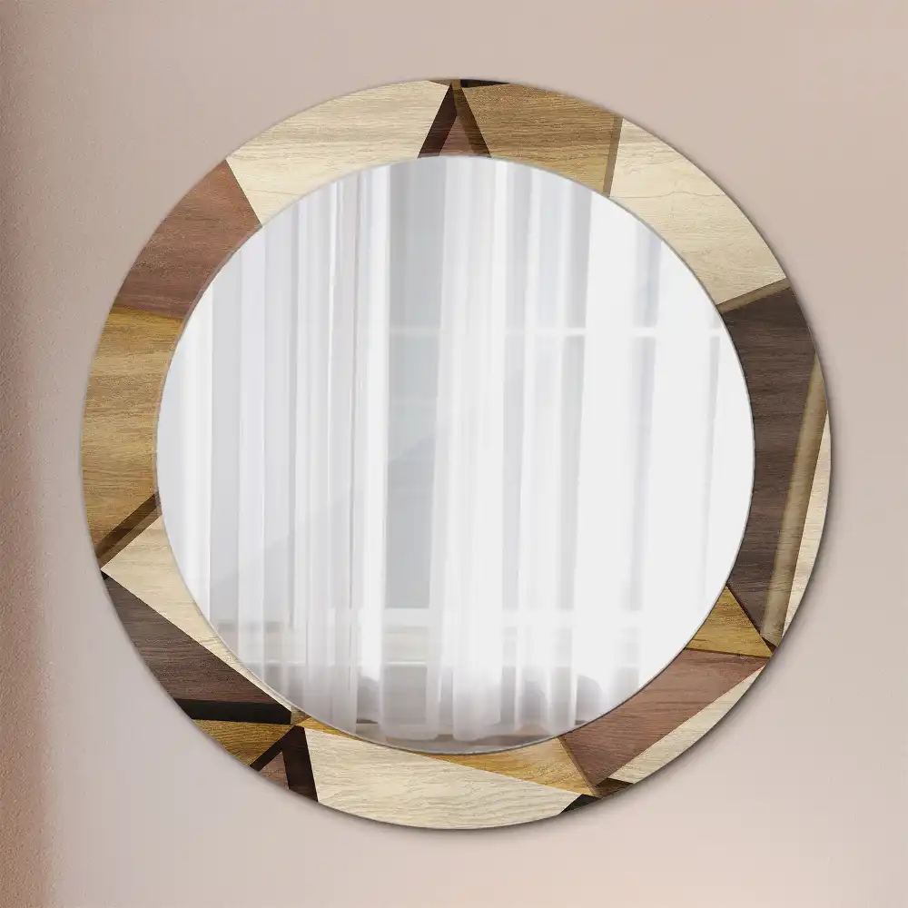 Round printed mirror Geometric Wood 3D