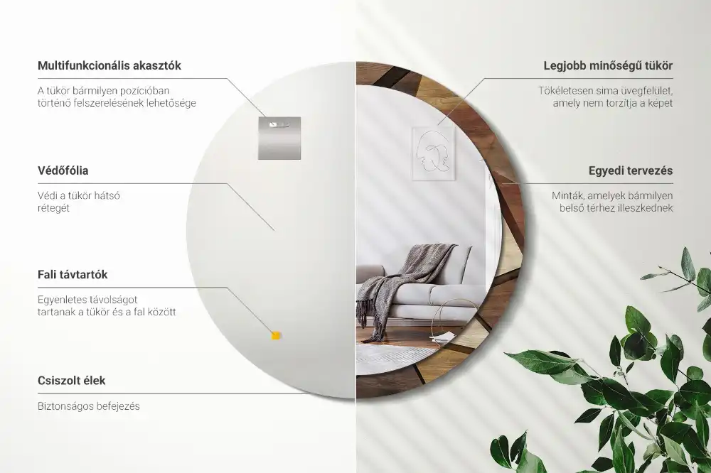 Round printed mirror Geometric Wood 3D