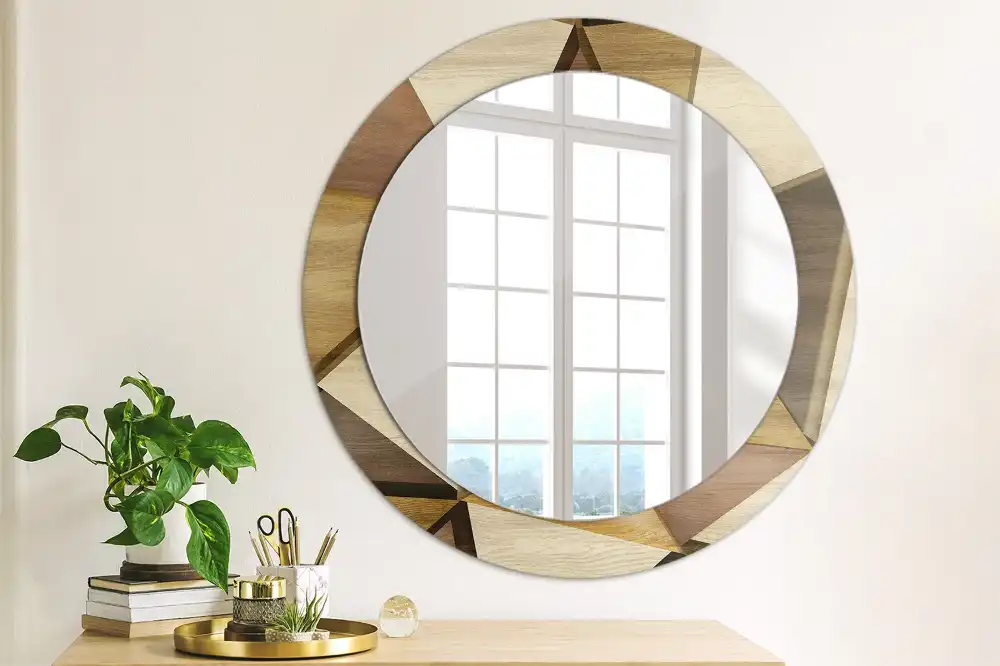 Round printed mirror Geometric Wood 3D