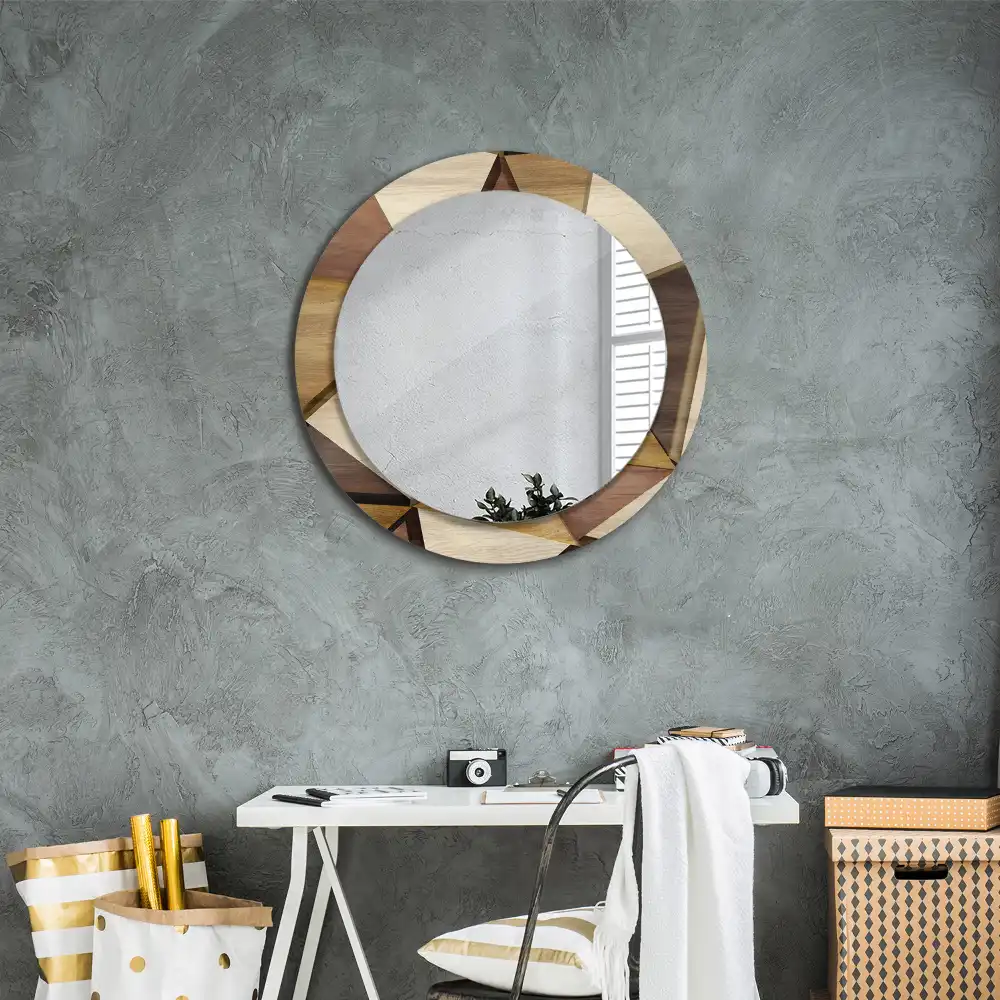 Round printed mirror Geometric Wood 3D