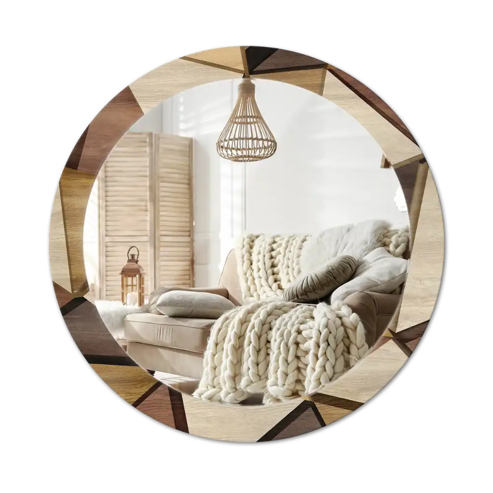 Round printed mirror Geometric Wood 3D