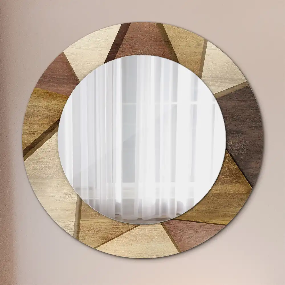 Round printed mirror Geometric Wood 3D