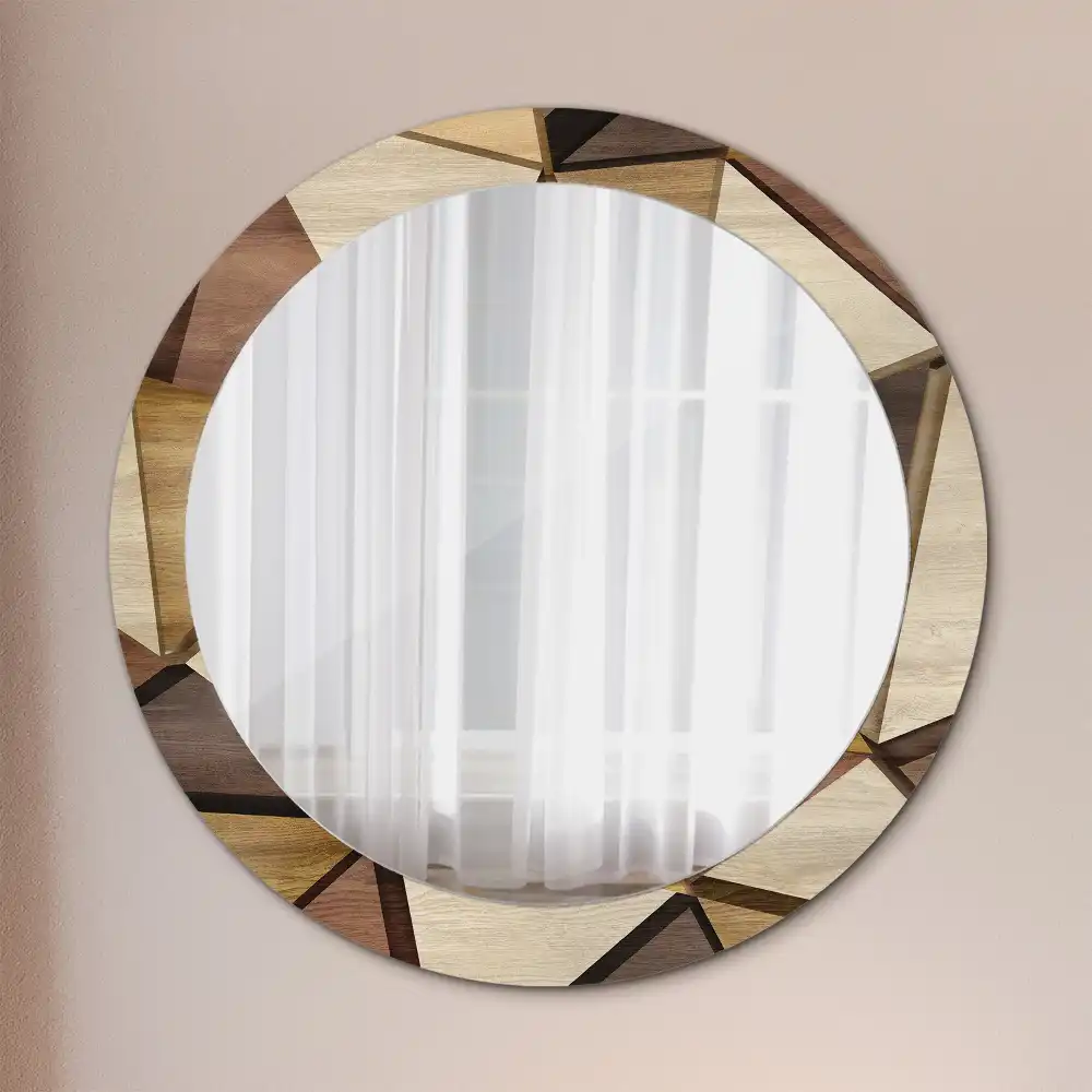 Round printed mirror Geometric Wood 3D