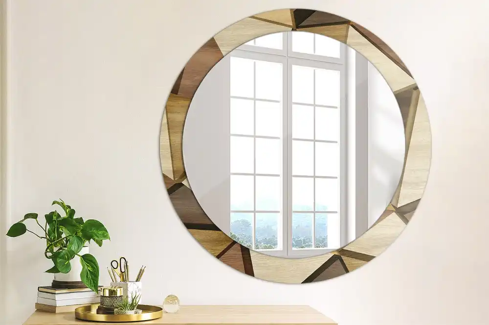 Round printed mirror Geometric Wood 3D
