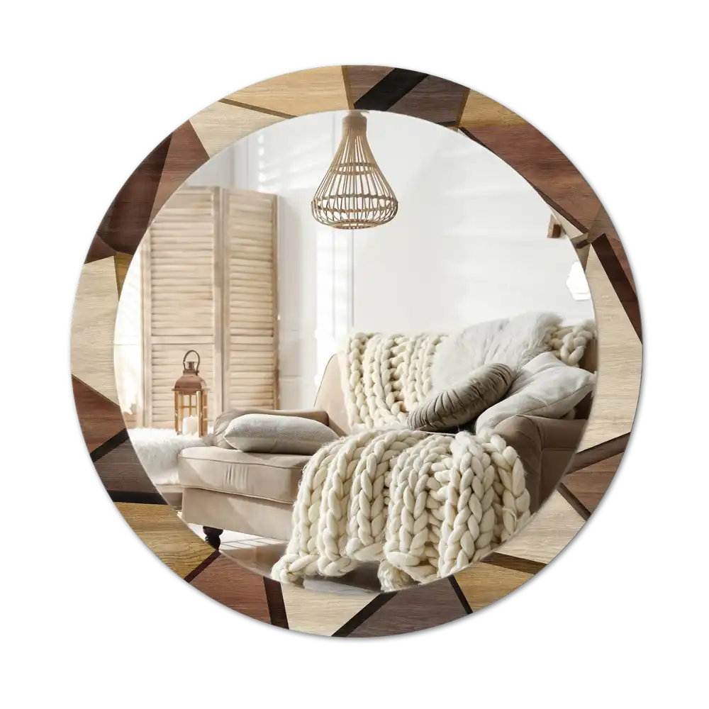 Round printed mirror Geometric Wood 3D