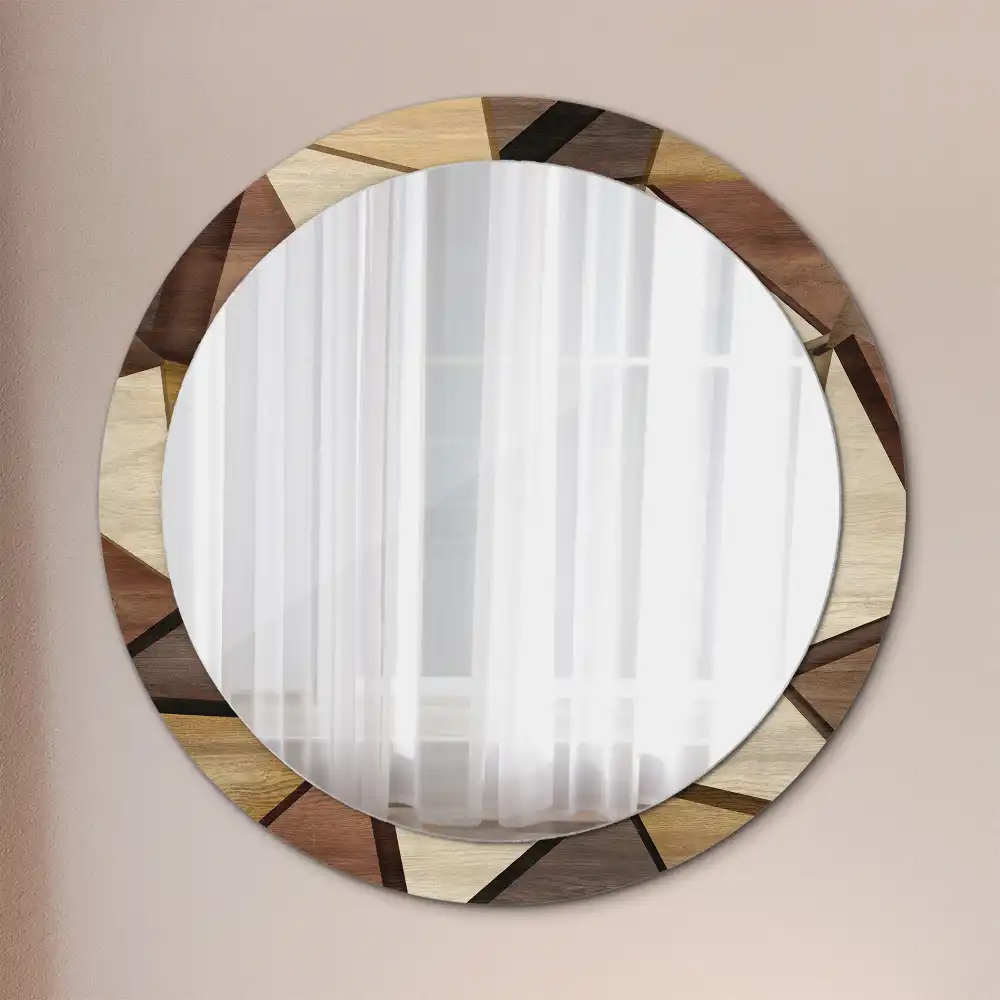 Round printed mirror Geometric Wood 3D