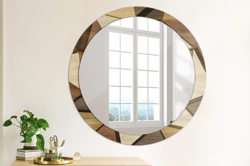 Round printed mirror Geometric Wood 3D