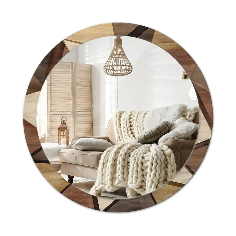 Round printed mirror Geometric Wood 3D