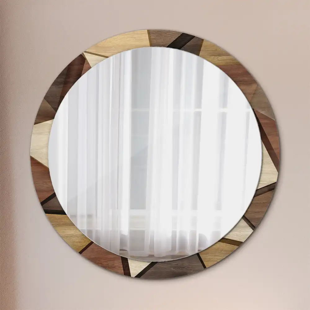 Round printed mirror Geometric Wood 3D