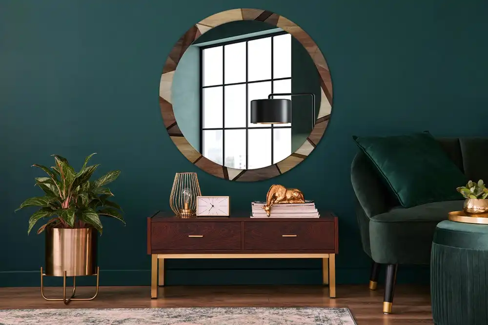 Round printed mirror Geometric Wood 3D