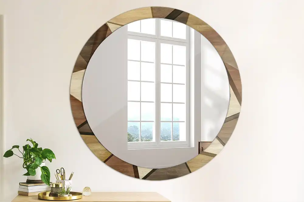 Round printed mirror Geometric Wood 3D