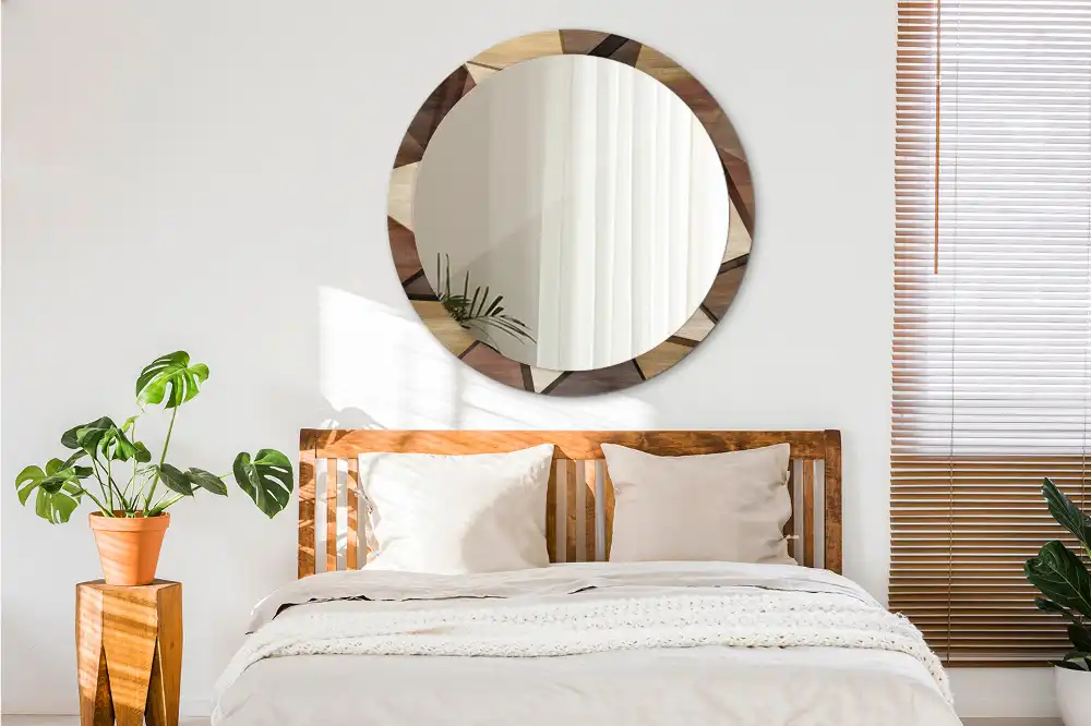 Round printed mirror Geometric Wood 3D