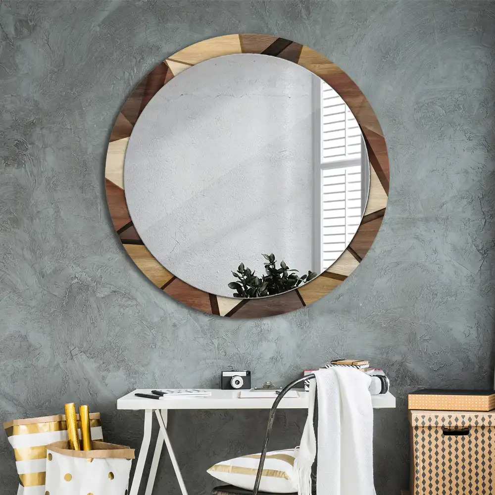 Round printed mirror Geometric Wood 3D