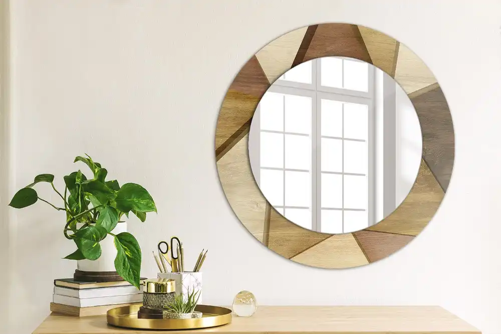 Round printed mirror Geometric Wood 3D