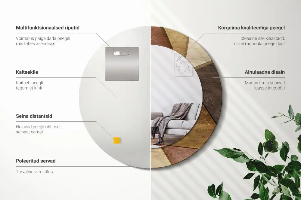 Round printed mirror Geometric Wood 3D