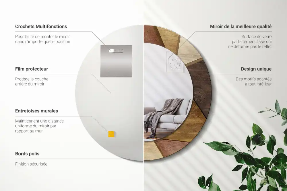 Round printed mirror Geometric Wood 3D