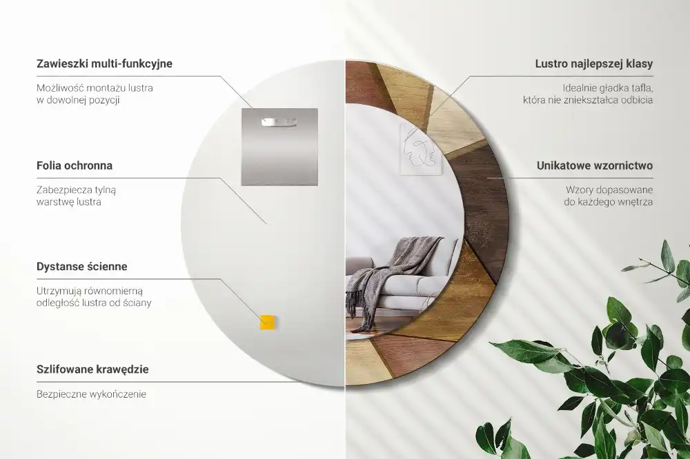 Round printed mirror Geometric Wood 3D