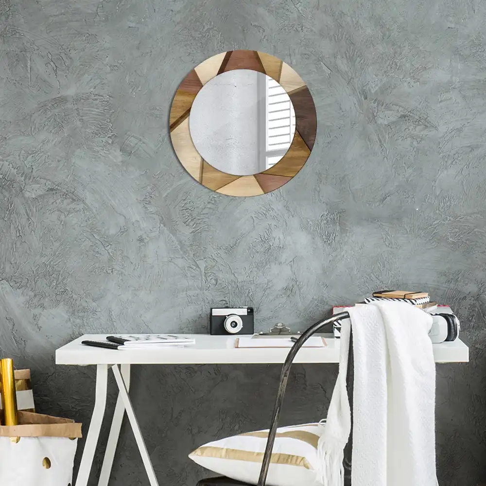 Round printed mirror Geometric Wood 3D