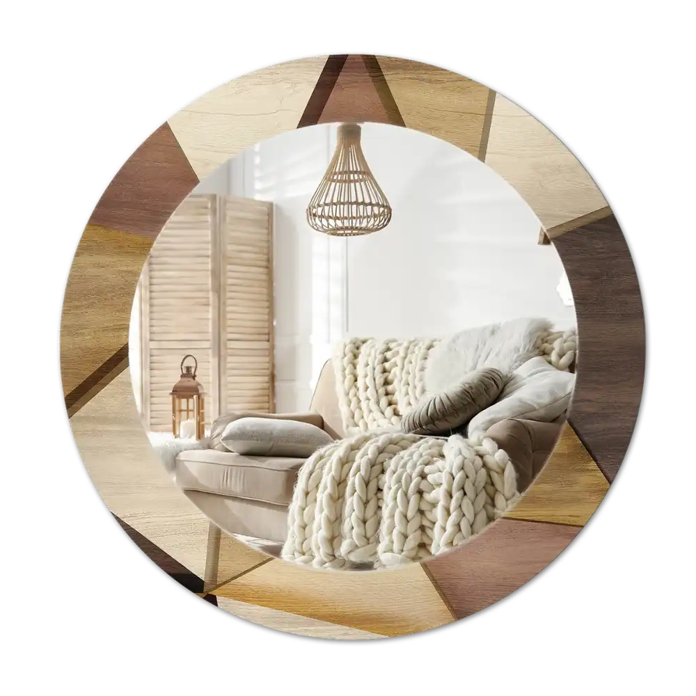 Round printed mirror Geometric Wood 3D