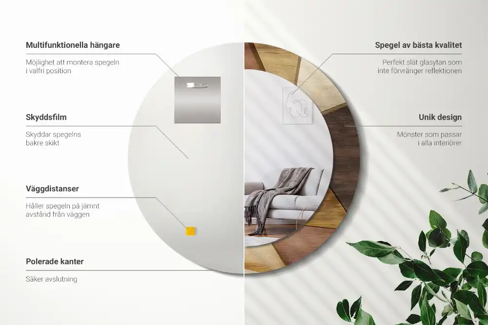 Round printed mirror Geometric Wood 3D